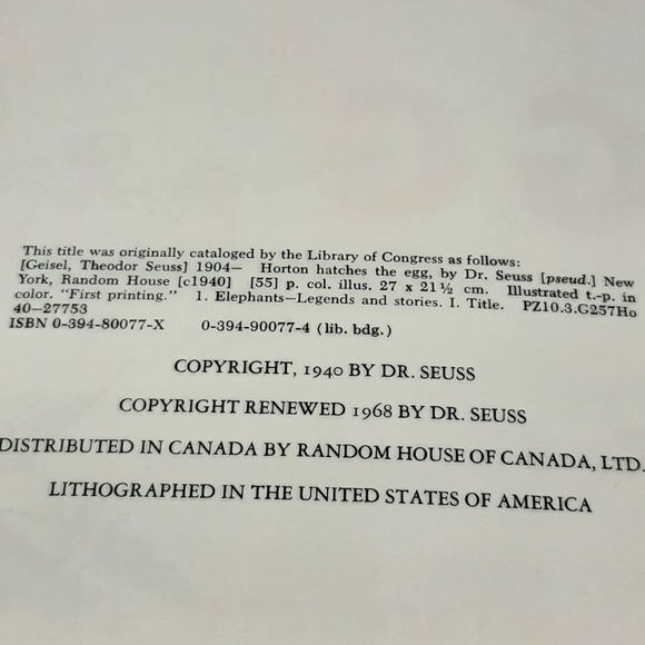 Vintage Horton Hatches The Egg Dr. Seuss 1940 First Edition & 1968 Edition - Picture 6 of 10